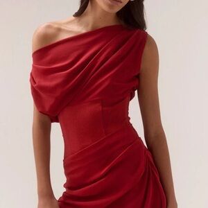 SOVERE Ada Mini Dress Chic Off-Shoulder Red Mini Dress